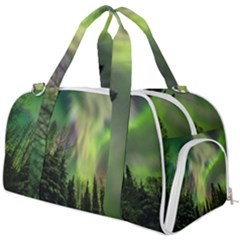 Aurora Borealis In Sky Over Forest Burner Gym Duffel Bag by danenraven