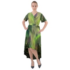 Aurora Borealis In Sky Over Forest Front Wrap High Low Dress by danenraven