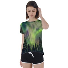 Aurora Borealis In Sky Over Forest Short Sleeve Open Back Tee by danenraven