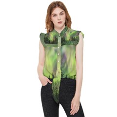 Aurora Borealis In Sky Over Forest Frill Detail Shirt by danenraven