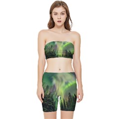 Aurora Borealis In Sky Over Forest Stretch Shorts And Tube Top Set by danenraven