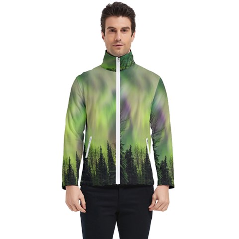 Aurora Borealis In Sky Over Forest Men s Bomber Jacket by danenraven