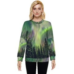 Aurora Borealis In Sky Over Forest Hidden Pocket Sweatshirt by danenraven