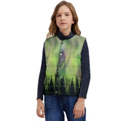 Aurora Borealis In Sky Over Forest Kid s Short Button Up Puffer Vest	 by danenraven