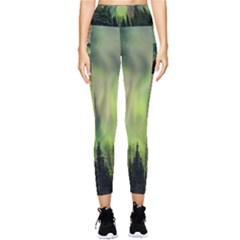 Aurora Borealis In Sky Over Forest Pocket Leggings  by danenraven