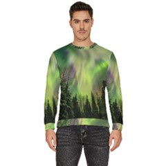 Aurora Borealis In Sky Over Forest Men s Fleece Sweatshirt by danenraven