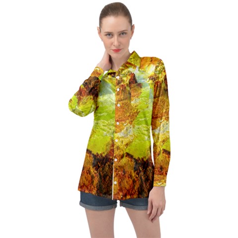 Lake Dallol In Danakil Depression Ethiopia Long Sleeve Satin Shirt by danenraven