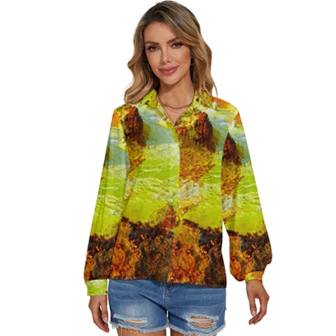 Lake Dallol In Danakil Depression Ethiopia Women s Long Sleeve Button Down Shirt by danenraven