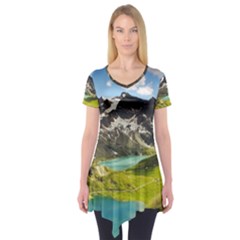 Aerial View Of Mountain And Body Of Water Short Sleeve Tunic  by danenraven