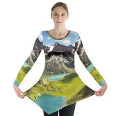 Aerial View Of Mountain And Body Of Water Long Sleeve Tunic  by danenraven