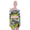 Aerial View Of Mountain And Body Of Water Off Shoulder Top with Mini Skirt Set View1