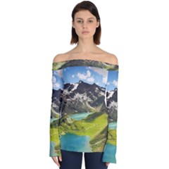 Aerial View Of Mountain And Body Of Water Off Shoulder Long Sleeve Top by danenraven