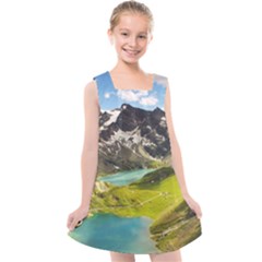 Aerial View Of Mountain And Body Of Water Kids  Cross Back Dress by danenraven