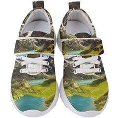 Aerial View Of Mountain And Body Of Water Kids  Velcro Strap Shoes by danenraven