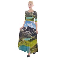 Aerial View Of Mountain And Body Of Water Half Sleeves Maxi Dress by danenraven