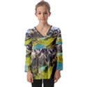 Aerial View Of Mountain And Body Of Water Kids  V Neck Casual Top View1