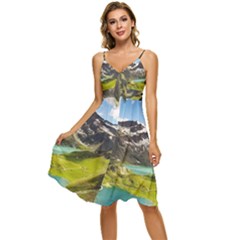 Aerial View Of Mountain And Body Of Water Sleeveless Tie Front Chiffon Dress by danenraven