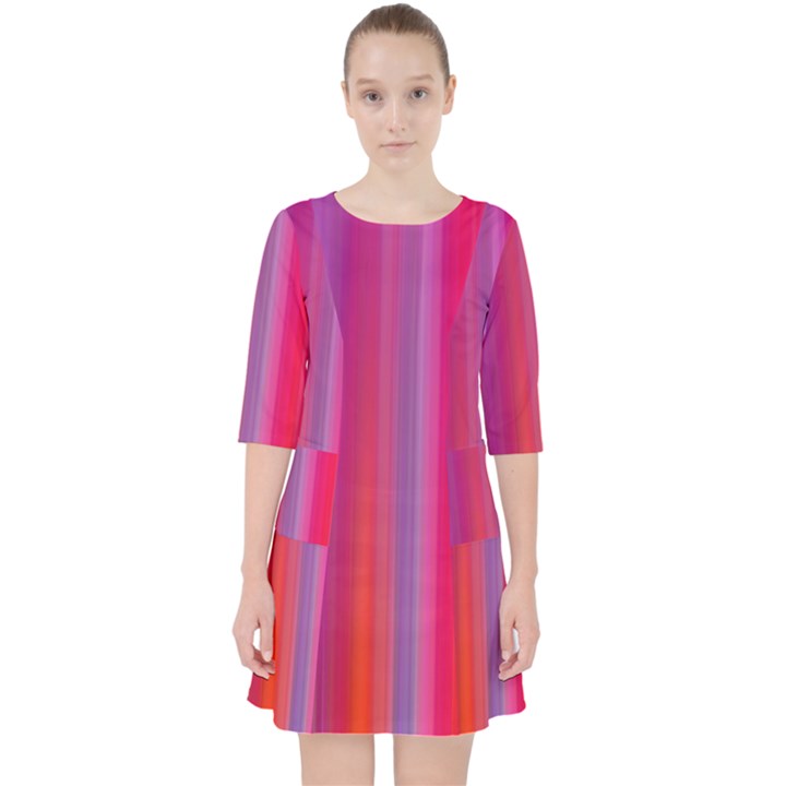 Multicolored Abstract Linear Print Quarter Sleeve Pocket Dress