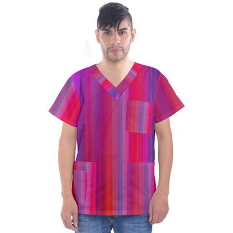 Multicolored Abstract Linear Print Men s V-neck Scrub Top by dflcprintsclothing