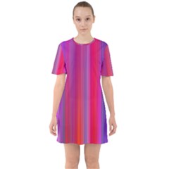 Multicolored Abstract Linear Print Sixties Short Sleeve Mini Dress