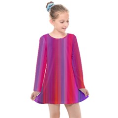 Multicolored Abstract Linear Print Kids  Long Sleeve Dress by dflcprintsclothing