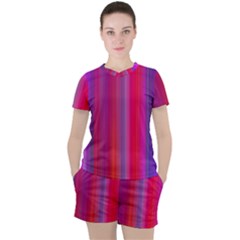 Multicolored Abstract Linear Print Women s Tee And Shorts Set