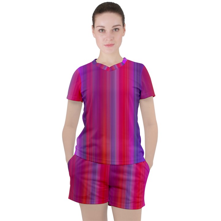 Multicolored Abstract Linear Print Women s Tee and Shorts Set