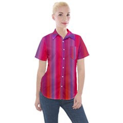 Multicolored Abstract Linear Print Women s Short Sleeve Pocket Shirt