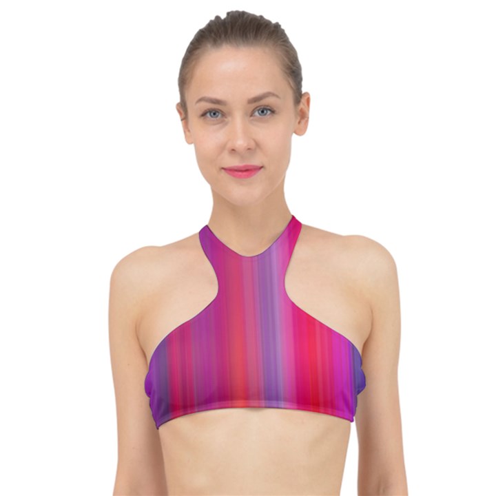 Multicolored Abstract Linear Print High Neck Bikini Top