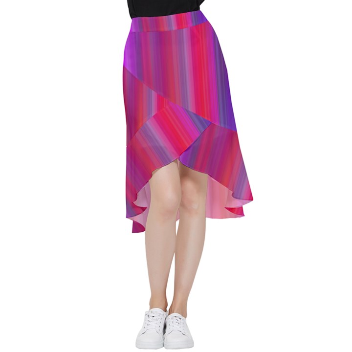 Multicolored Abstract Linear Print Frill Hi Low Chiffon Skirt