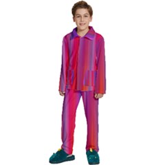 Multicolored Abstract Linear Print Kids  Long Sleeve Velvet Pajamas Set by dflcprintsclothing