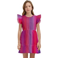 Multicolored Abstract Linear Print Kids  Winged Sleeve Dress