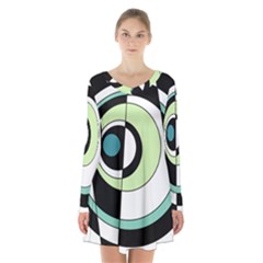 Abstraction 73 Long Sleeve Velvet V-neck Dress by Mazipoodles