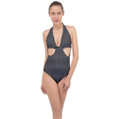 Small Grey Black Plaid Halter Front Plunge Swimsuit by violetheavensky