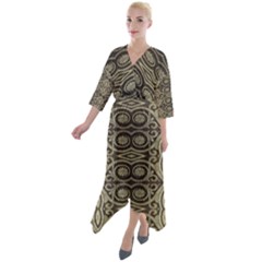 Vintage Ornament Pattern Quarter Sleeve Wrap Front Maxi Dress