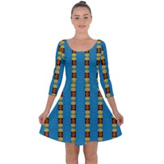 Square And Circles Blue Quarter Sleeve Skater Dress by FunDressesShop