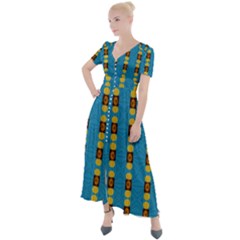 Square And Circles Blue Button Up Short Sleeve Maxi Dress by FunDressesShop