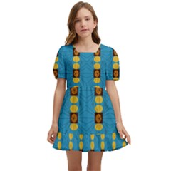 Square And Circles Blue Kids  Short Sleeve Dolly Dress by FunDressesShop