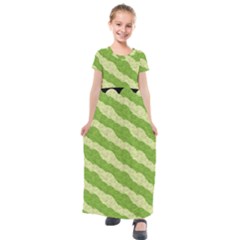 Textured Green Circles Pattern Kids  Short Sleeve Maxi Dress by FunDressesShop