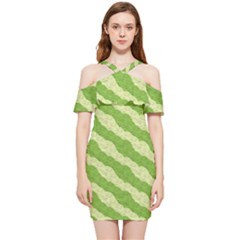 Textured Green Circles Pattern Shoulder Frill Bodycon Summer Dress by FunDressesShop