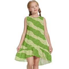 Textured Green Circles Pattern Kids  Frill Swing Dress by FunDressesShop