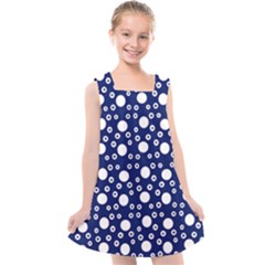 White Circles Blue Kids  Cross Back Dress by FunDressesShop