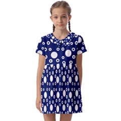 White Circles Blue Kids  Asymmetric Collar Dress by FunDressesShop