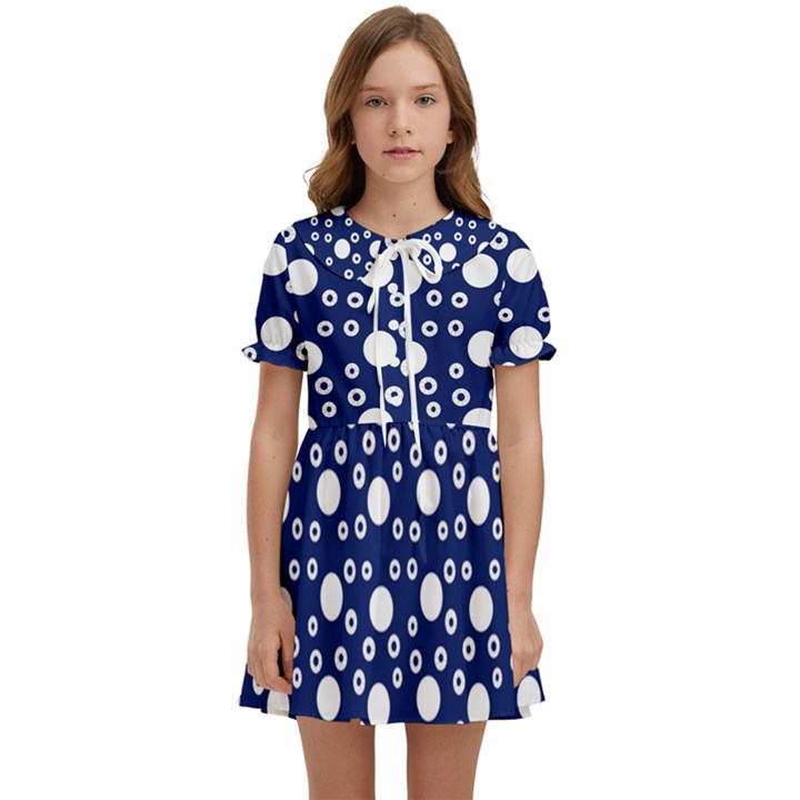 White Circles Blue Kids  Sweet Collar Dress