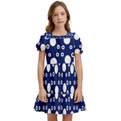 White Circles Blue Kids  Puff Sleeved Dress by FunDressesShop