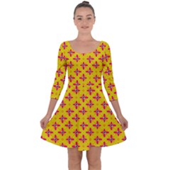 Flowers Shapes On Yellow Quarter Sleeve Skater Dress by FunDressesShop