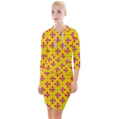 Flowers Shapes On Yellow Quarter Sleeve Hood Bodycon Dress by FunDressesShop