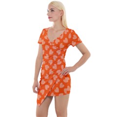 Textured Hearts Orange Short Sleeve Asymmetric Mini Dress by FunDressesShop