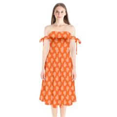 Textured Hearts Orange Shoulder Tie Bardot Midi Dress by FunDressesShop