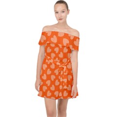 Textured Hearts Orange Off Shoulder Chiffon Dress by FunDressesShop